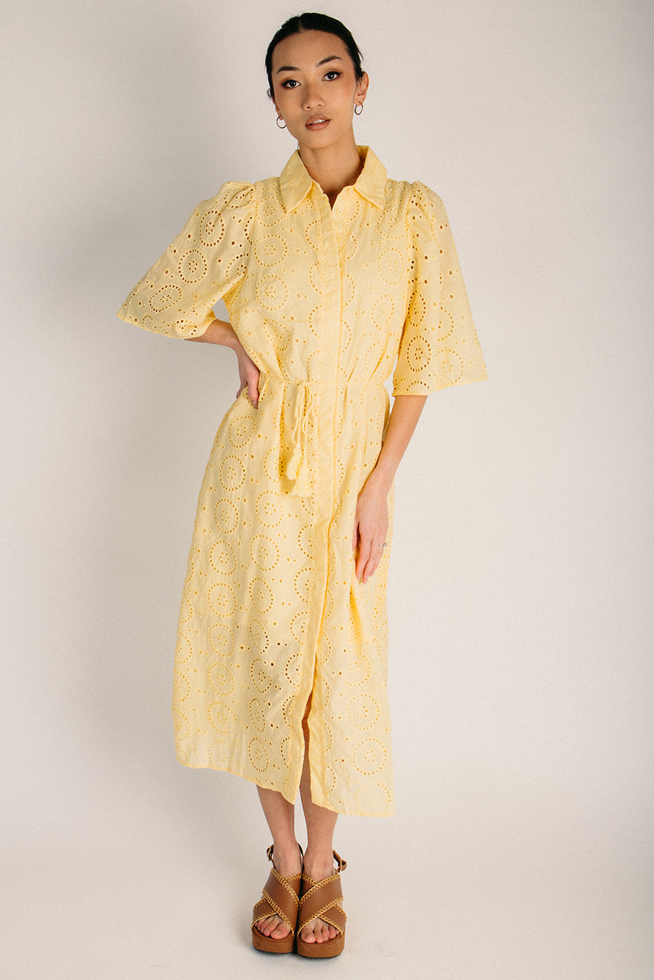 The Casper Eyelet Midi Dress in Spring Yellow Medium