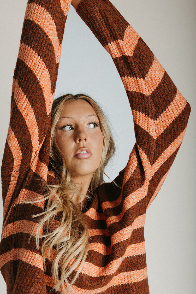The Samoza Striped Collared Sweater in Brick + Terracotta