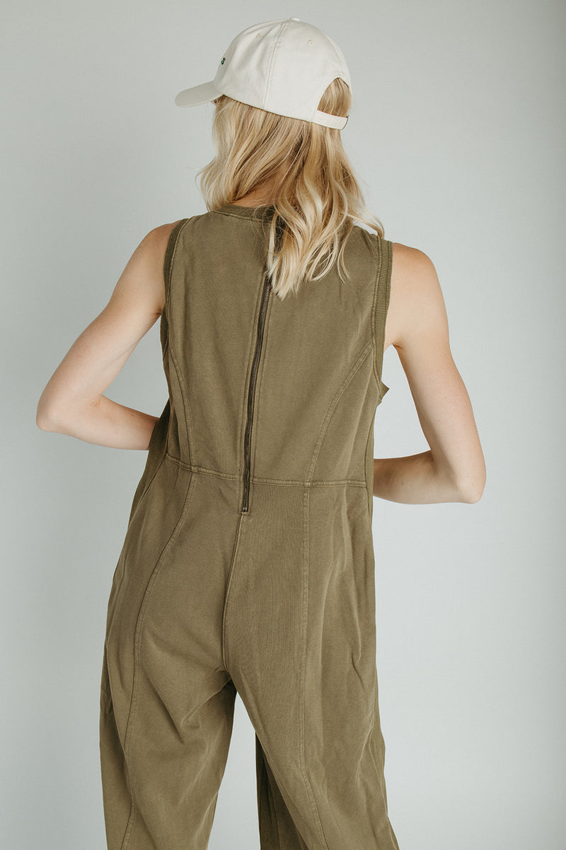 The Bandela Wide Leg Tank Overall in Olive