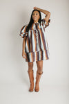 The Farwell Puff Sleeve Dress in Brown Stripe