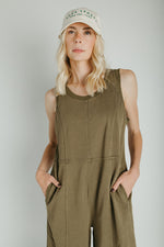 The Bandela Wide Leg Tank Overall in Olive