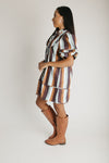 The Farwell Puff Sleeve Dress in Brown Stripe