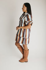 The Farwell Puff Sleeve Dress in Brown Stripe