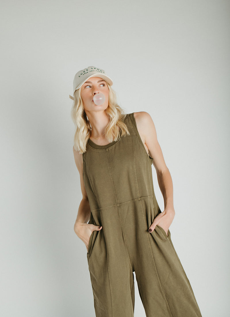 The Bandela Wide Leg Tank Overall in Olive