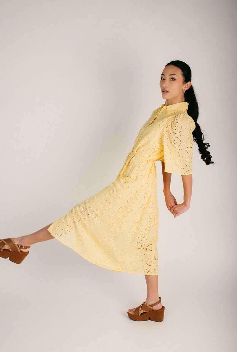 The Casper Eyelet Midi Dress in Spring Yellow – Piper & Scoot