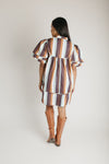 The Farwell Puff Sleeve Dress in Brown Stripe