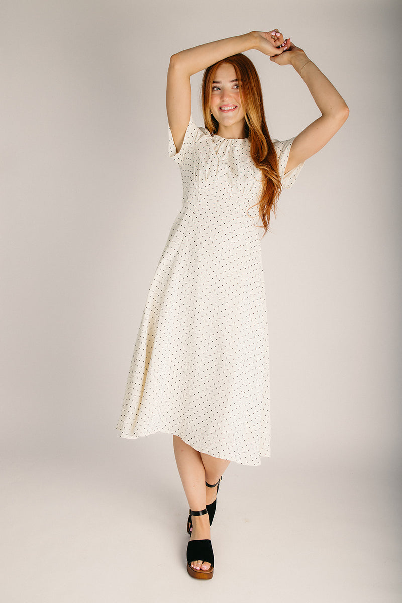 The Alvadore Polka Dot Tulip Sleeve Midi Dress in Ivory  Piper & Scoot
