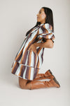 The Farwell Puff Sleeve Dress in Brown Stripe