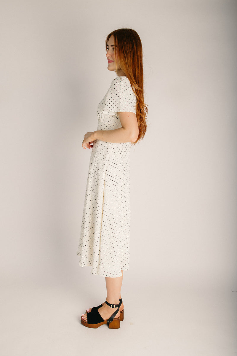 The Alvadore Polka Dot Tulip Sleeve Midi Dress in Ivory Small The Alvadore Polka Dot Tulip Sleeve Midi Dress in Ivory Small
