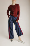 The Octavia Velvet Side Tape Wide Leg Pant in Denim