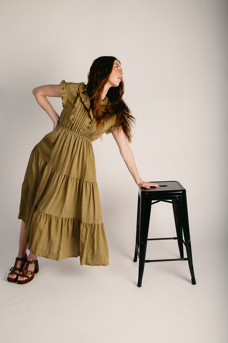 The Jennifer Tiered Midi Dress in Olive Khaki – Piper & Scoot