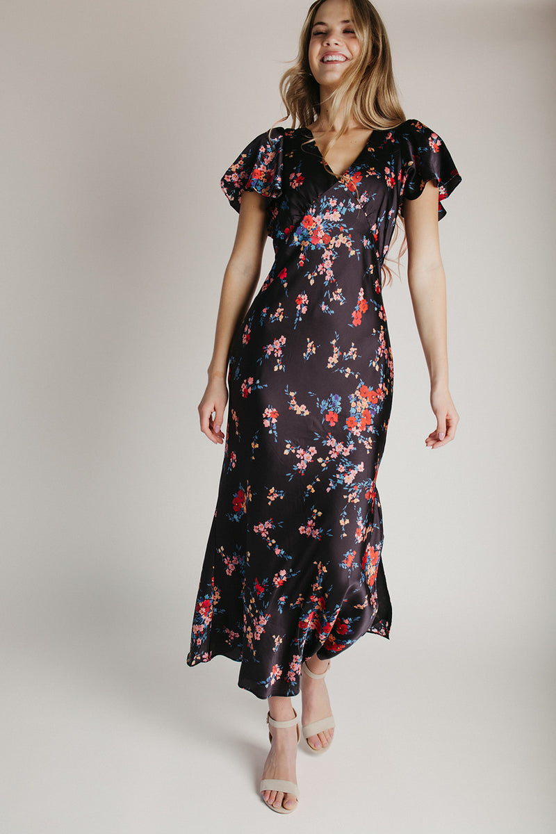 The Franco Flutter Sleeve Maxi Dress in Nightfall Bloom
