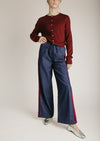 The Octavia Velvet Side Tape Wide Leg Pant in Denim