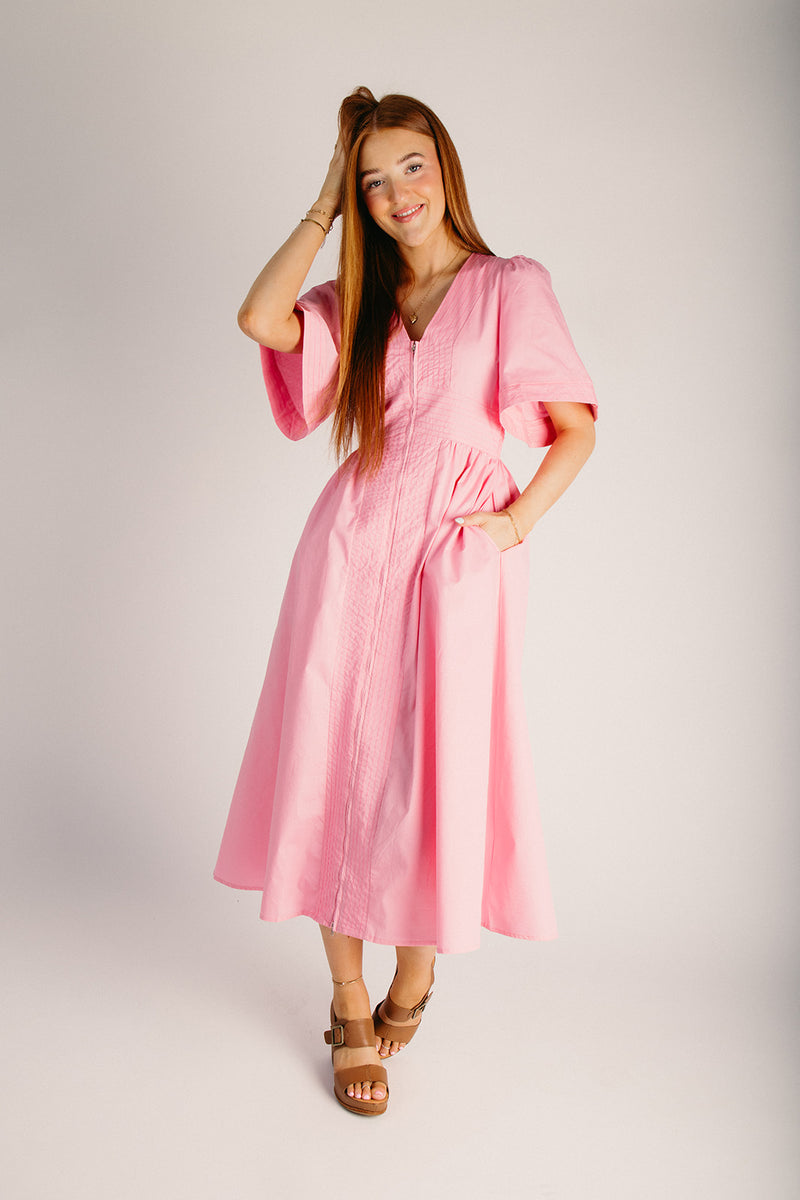 front zip midi dress The Virginia Zip-Front Midi Dress in Pink – Piper & Scoot