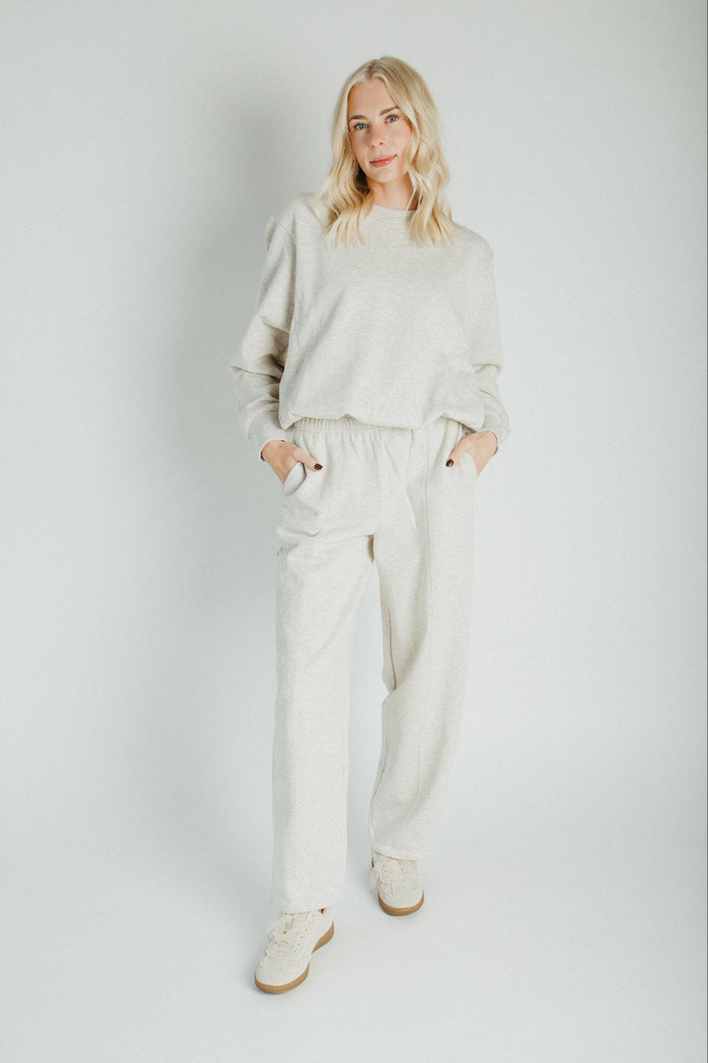 The Goldie Bubble Hem Pullover in Heathered Oat