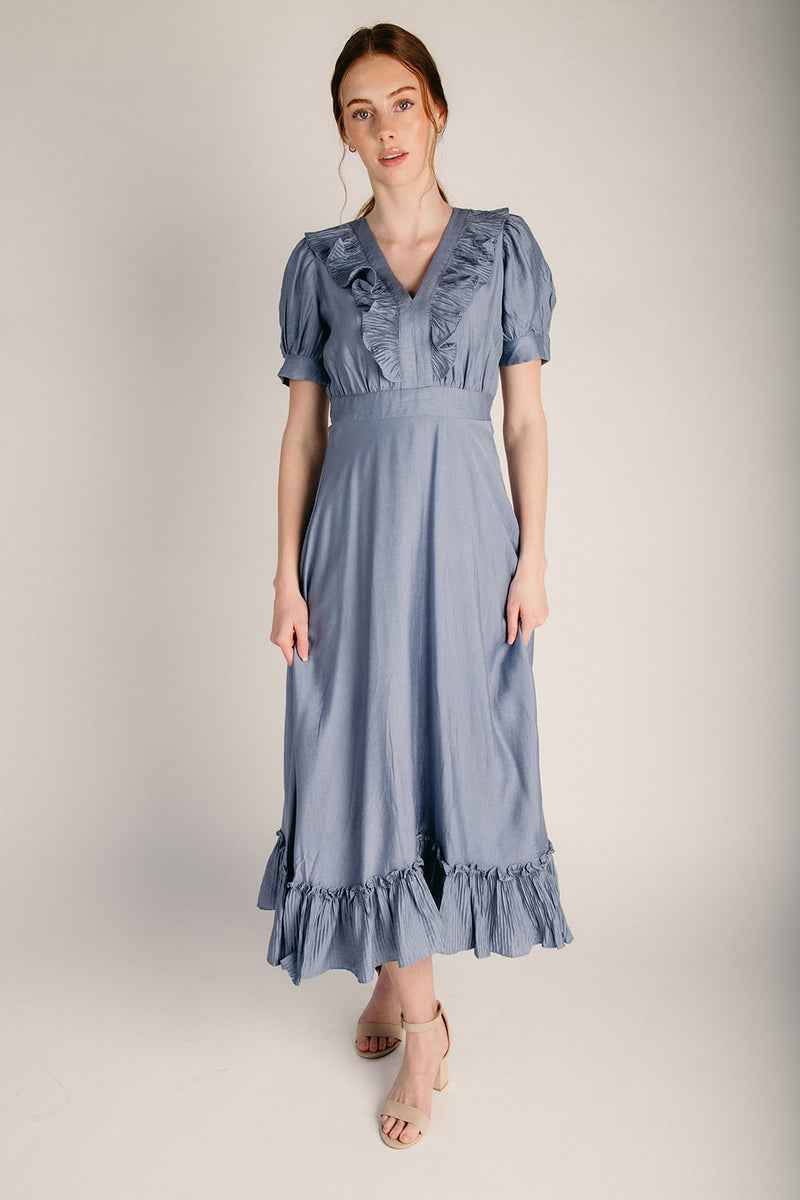 amanda midi dress The Amanda Tiered Midi Dress in Blue Small