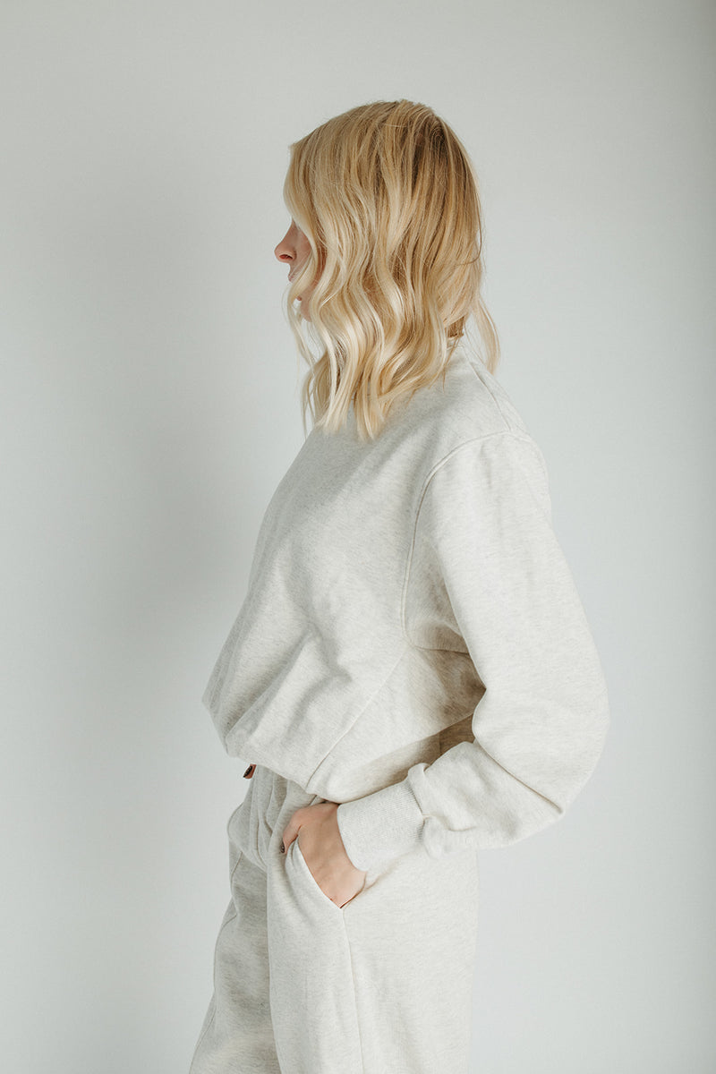 The Goldie Bubble Hem Pullover in Heathered Oat