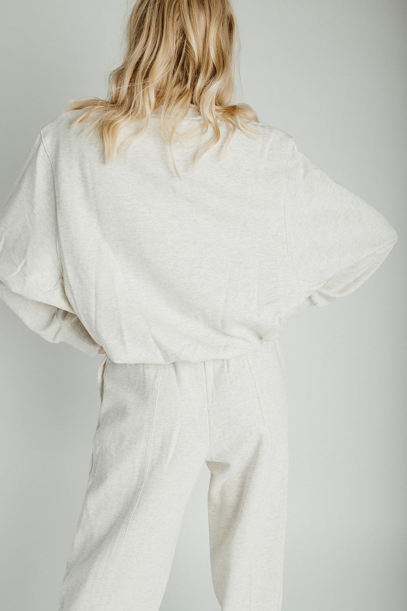 The Goldie Bubble Hem Pullover in Heathered Oat