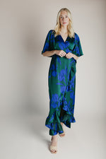 The Busbee Floral Wrap Dress in Emerald Multi