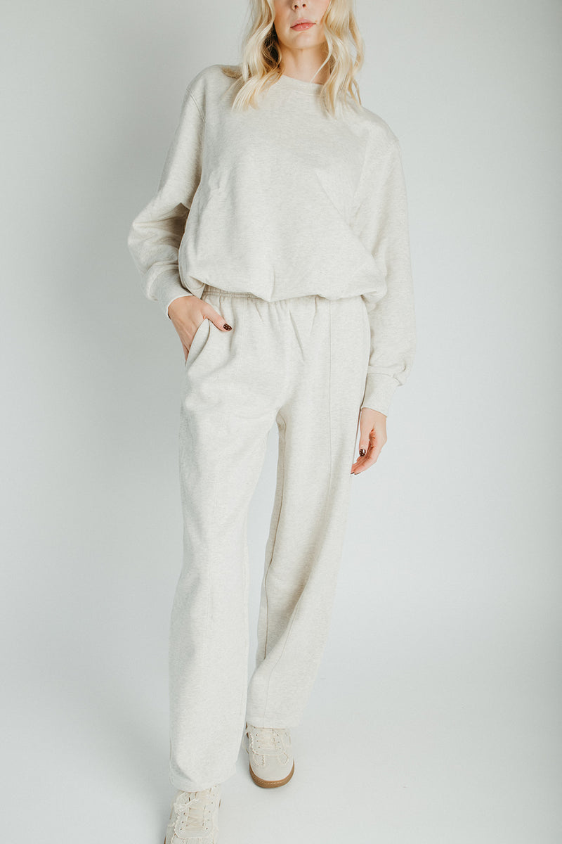 The Goldie Bubble Hem Pullover in Heathered Oat
