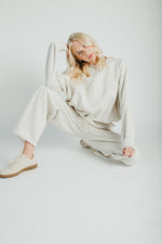 The Goldie Bubble Hem Pullover in Heathered Oat