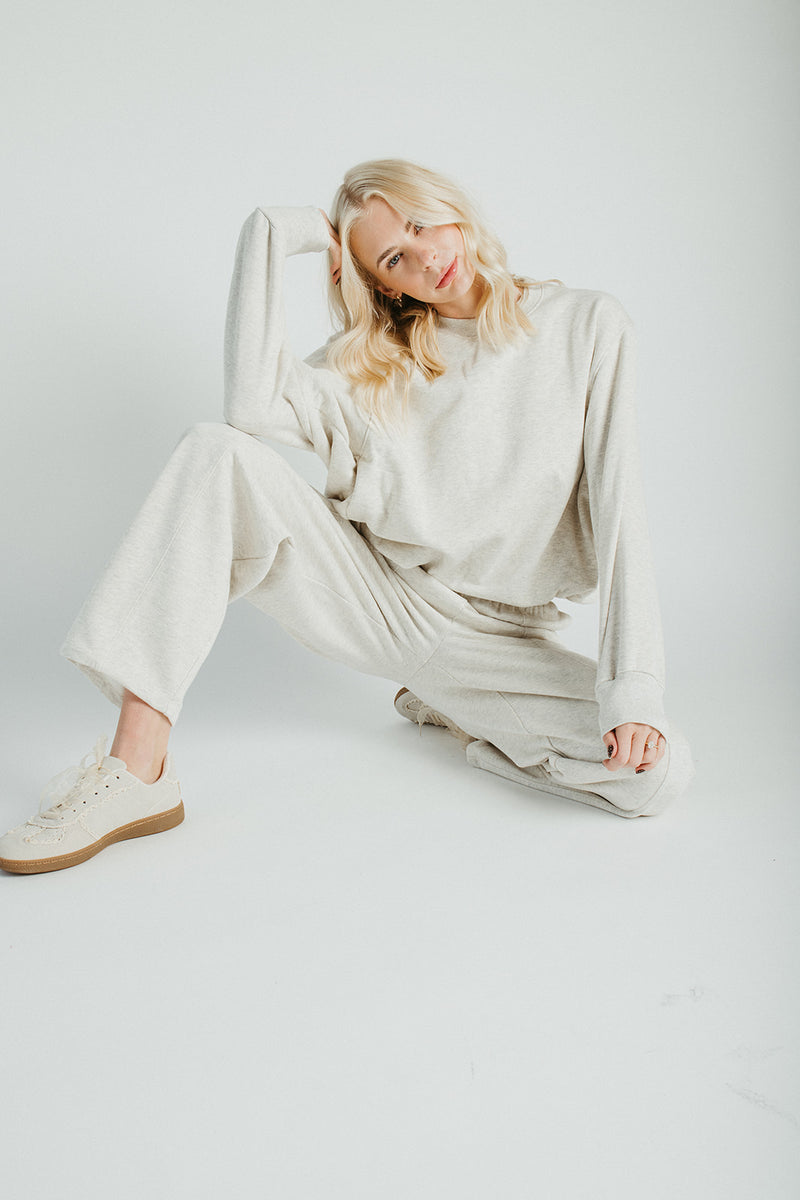 The Goldie Bubble Hem Pullover in Heathered Oat