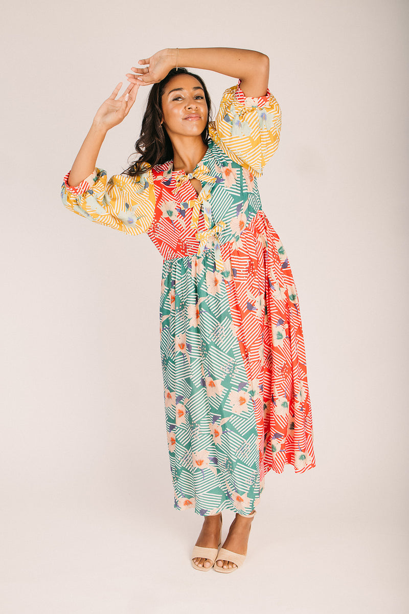 The Crovo Mixed Pattern Midi Dress in Multi – Piper & Scoot