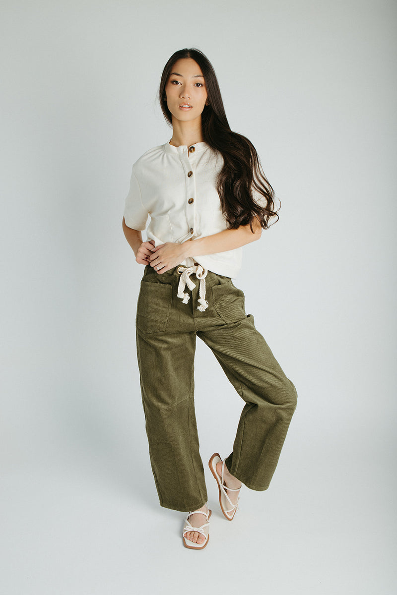 The Suzie Belted Corduroy Pant in Olive