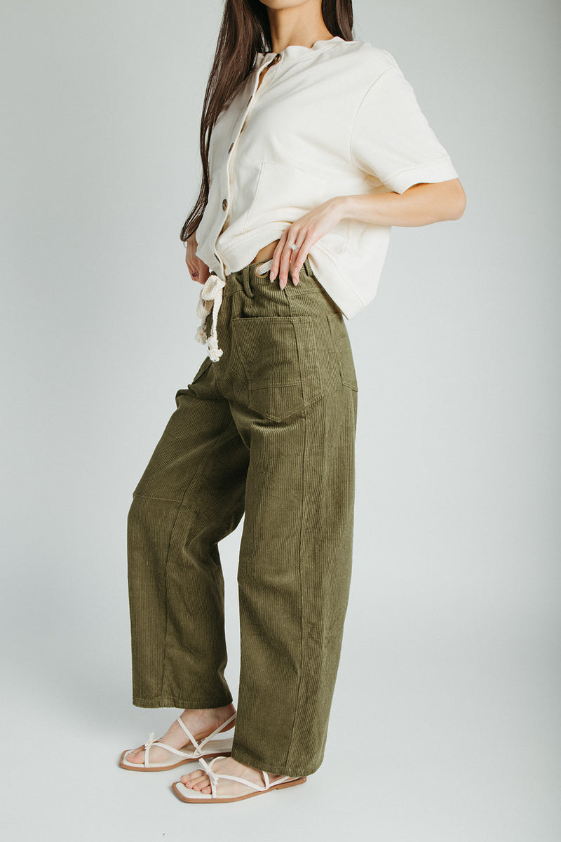 The Suzie Belted Corduroy Pant in Olive