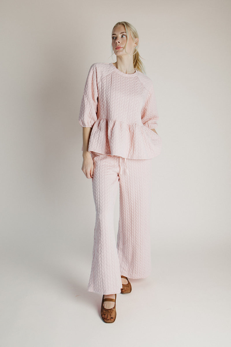 The Rosberg Quilted Peplum + Pant Set in Blush