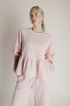 The Rosberg Quilted Peplum + Pant Set in Blush