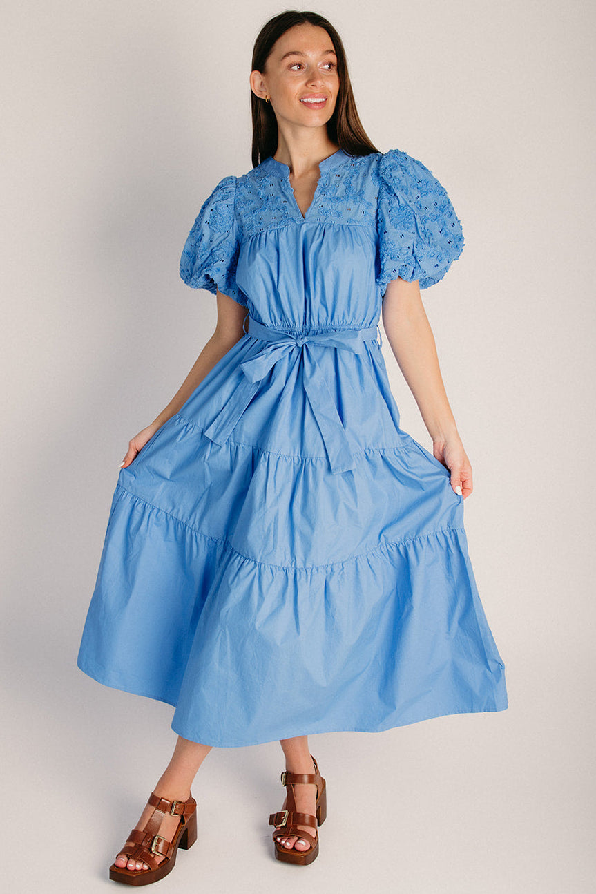 blue periwinkle dress The Stelly Puff Sleeve Midi in Large B Darlin Dress Size vintage ballgown dress 100% Cotton Color:Picture Color A