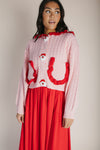 The Santa Button-Up Knit Cardigan in Pink