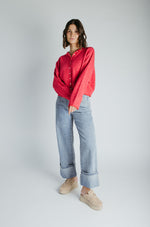 The Riggs Button-Down Sweater in Cherry Red Mini Stripe