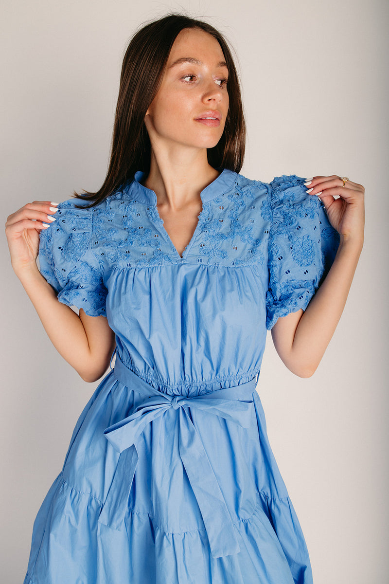 knee length dresses for ladies The Stelly Puff Sleeve Midi Dress in Periwinkle Blue – Piper & Scoot
