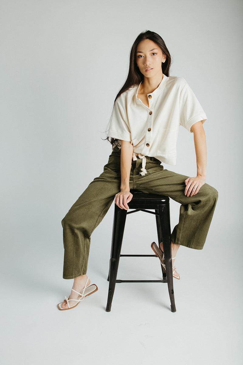 The Suzie Belted Corduroy Pant in Olive