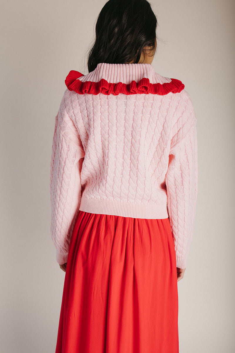 The Santa Button-Up Knit Cardigan in Pink
