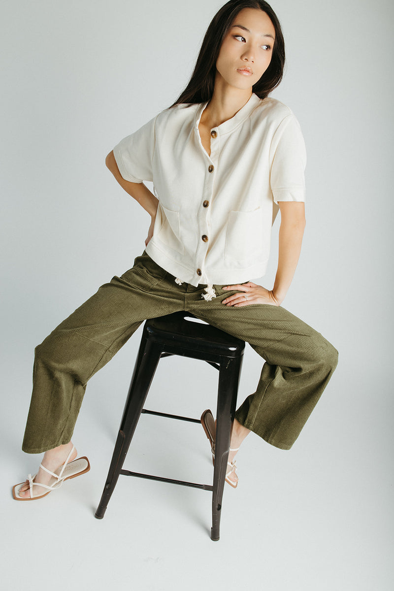 The Suzie Belted Corduroy Pant in Olive