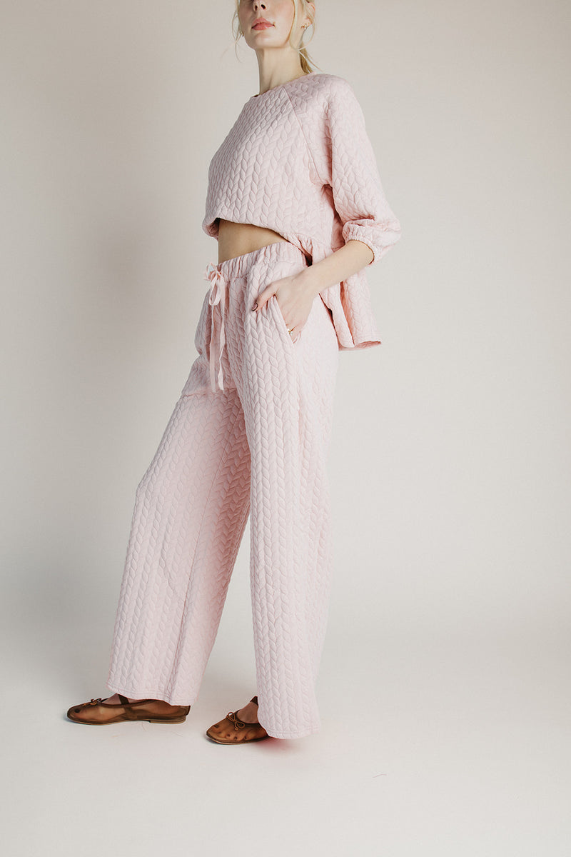 The Rosberg Quilted Peplum + Pant Set in Blush