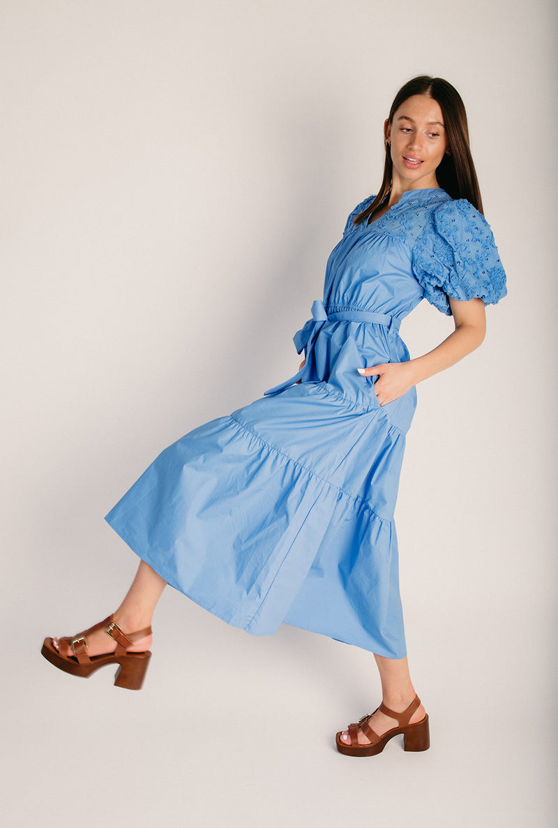 The Stelly Puff Sleeve Midi Dress in Periwinkle Blue – Piper & Scoot