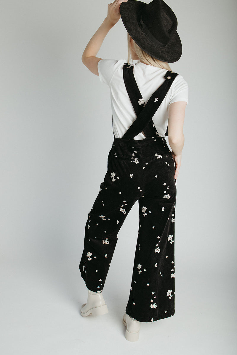 The Ammons Corduroy Embroidered Jumpsuit in Washed Black