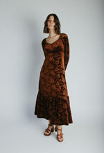 The Wilkey Velvet Embossed Maxi Dress in Mocha