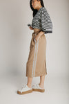 The Sloane Lace Trim Midi Skirt in Soft Mocha