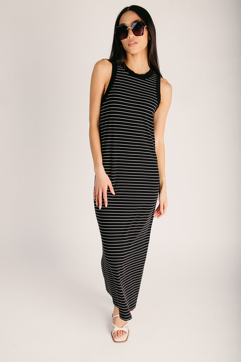 striped ribbed knit dress Black Striped Rib Knit Dress