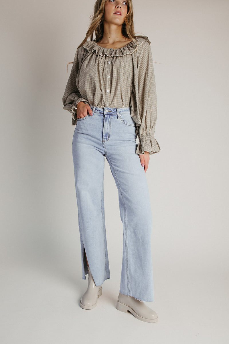 The Madden Side Slit Wide Leg Jean in Light Denim