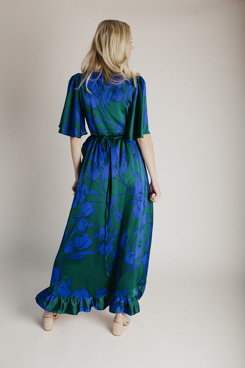 The Busbee Floral Wrap Dress in Emerald Multi