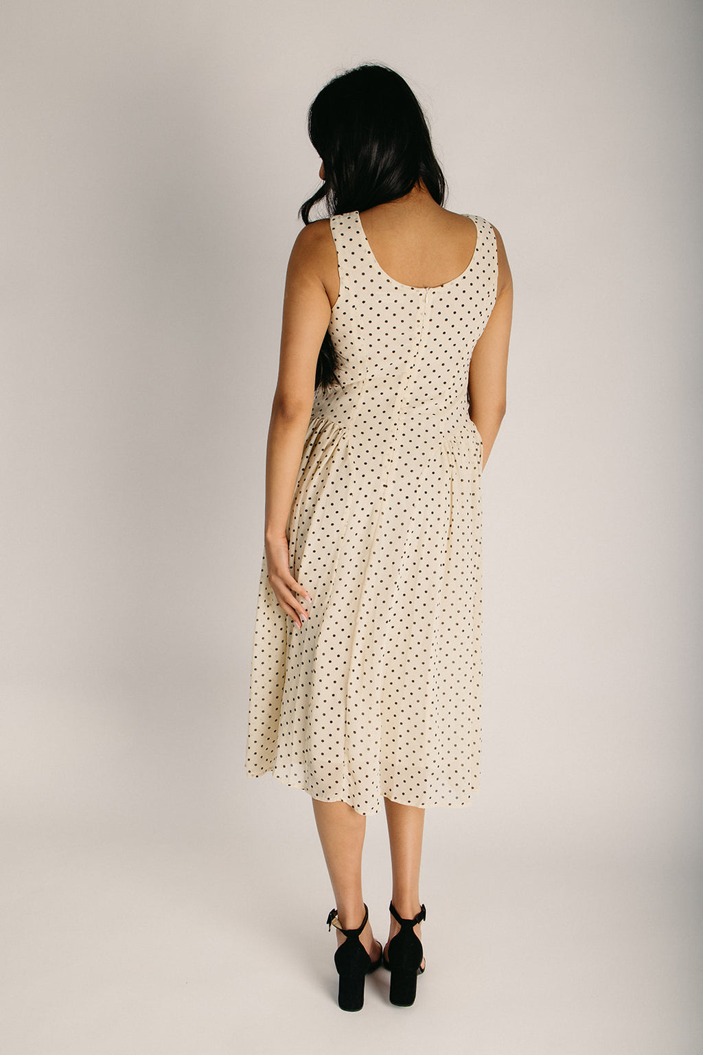 polka dot dress beige Beige Tulle Polka Dot Midi Dress - All Dresses
