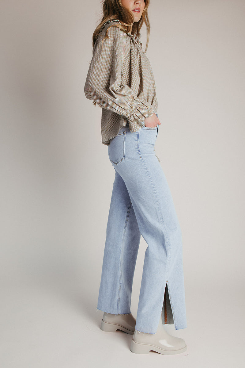 The Madden Side Slit Wide Leg Jean in Light Denim