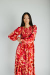 The Kensley Smocked Bodice Maxi Dress in Red Floral
