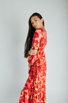 The Kensley Smocked Bodice Maxi Dress in Red Floral